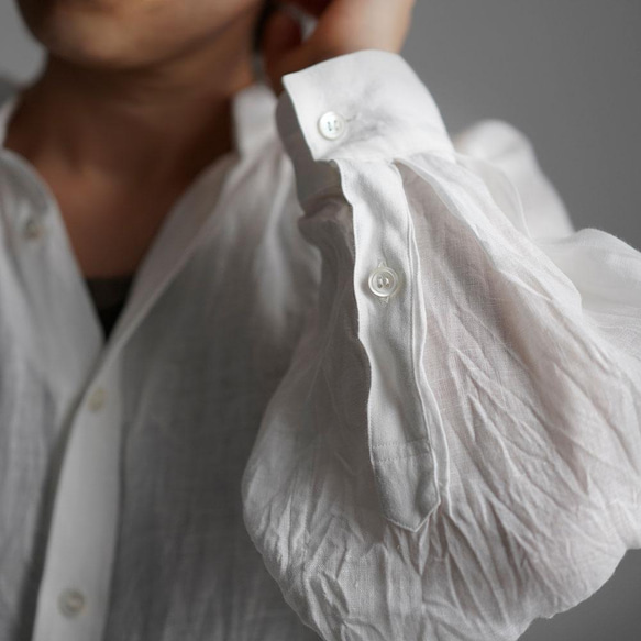 雅亜麻 linen shirt リネンシャツ リネンブラウス 60番手 ハンドワッシャー / 白色 t034a-wht1 8枚目の画像