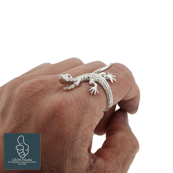 最上質 トカゲ の 指輪{銀のトカ1~30号OK 人気リング 宝石指定 両目に宝石 セット 蜥蜴 生命 躍動感 シルバー 12枚目の画像