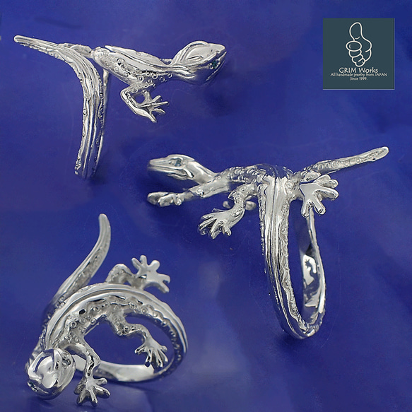 最上質 トカゲ の 指輪{銀のトカ1~30号OK 人気リング 宝石指定 両目に宝石 セット 蜥蜴 生命 躍動感 シルバー 4枚目の画像