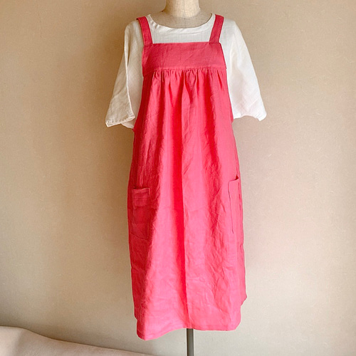 ハンドメイド作家 nono ベルギーリネンのエプロンワンピ ハンドメイド作家 nono ベルギーリネンのエプロンワンピ