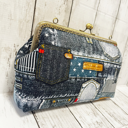 デニム パッチワーク ニューム口金 ＆ デニムファスナー