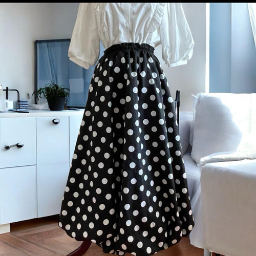 受注作成 バルーンスカート 水玉 ドッド柄 サイズオーダー ふんわり