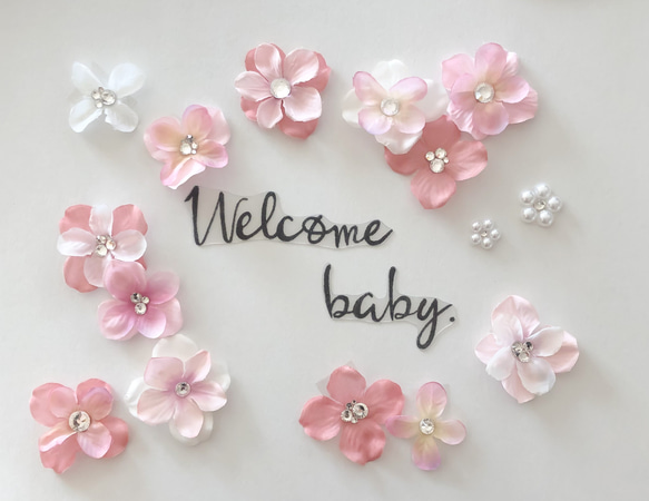 特集掲載＊M10＊welcome baby Flower＊マタニティフォト小物＊繰り返し貼るマタニティフォトシール 4枚目の画像