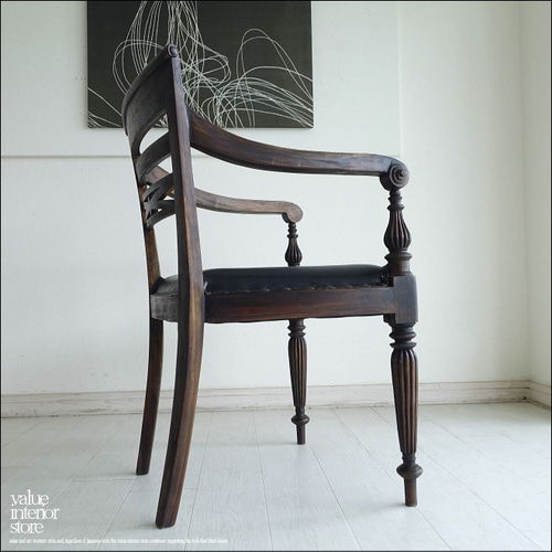 チーク レザー ダイニングチェア 革張り アンティーク チーク レザー ダイニングチェア 革張り アンティーク