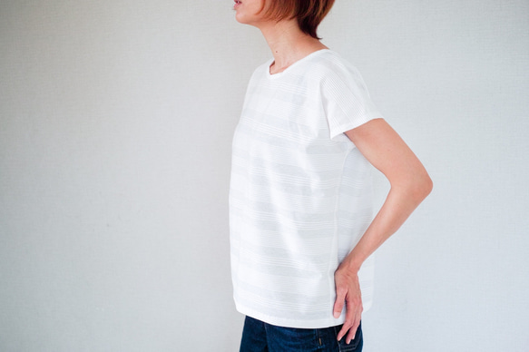 着心地のいいコットンニット*コーデしやすい万能カットソー＊　天然素材＊Tシャツ＊ドルマンスリーブ＊コットン＊ボーダー 2枚目の画像