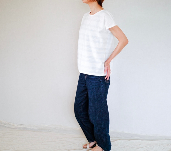 着心地のいいコットンニット*コーデしやすい万能カットソー＊　天然素材＊Tシャツ＊ドルマンスリーブ＊コットン＊ボーダー 3枚目の画像