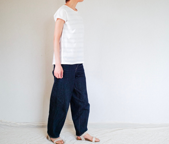 着心地のいいコットンニット*コーデしやすい万能カットソー＊　天然素材＊Tシャツ＊ドルマンスリーブ＊コットン＊ボーダー 4枚目の画像