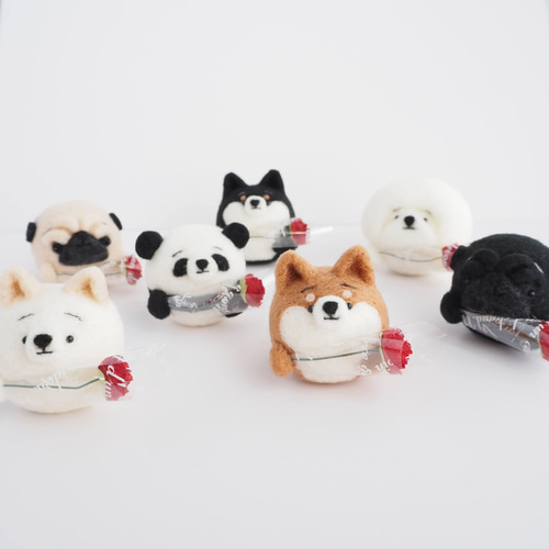母の日【赤柴だるま(ピンク)カーネーション付き】羊毛フェルト