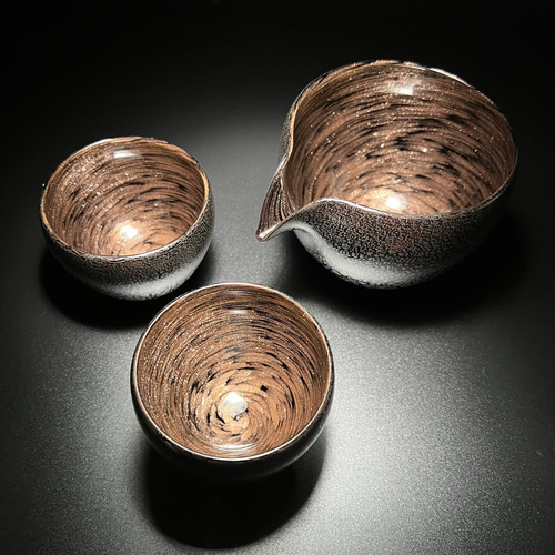 ぐい呑み 酒器セット】 鱗硝 (rinsyou) ぐい吞み2点・片口1点