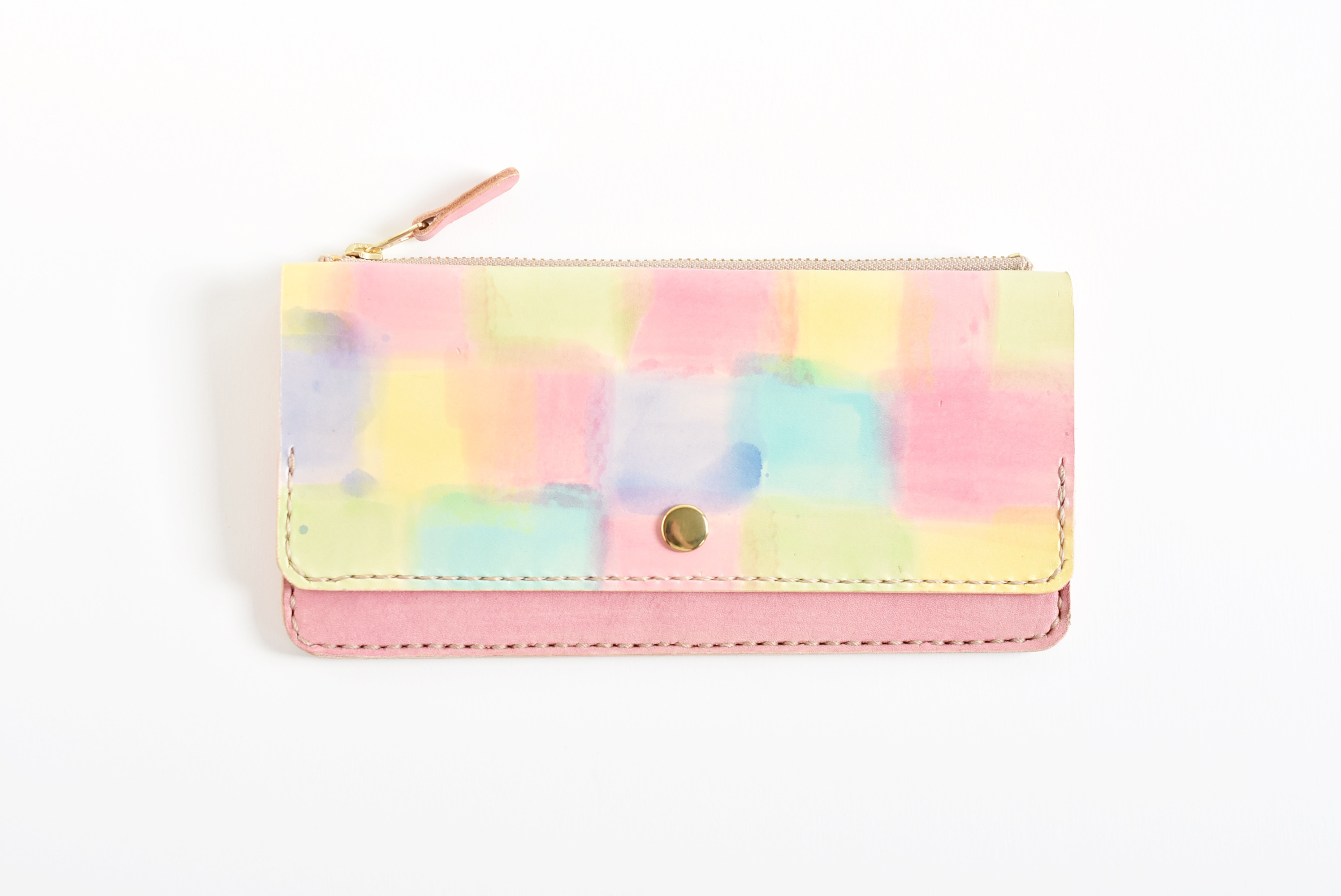 革の手染め財布 「パステル姫（スリムな長財布）」