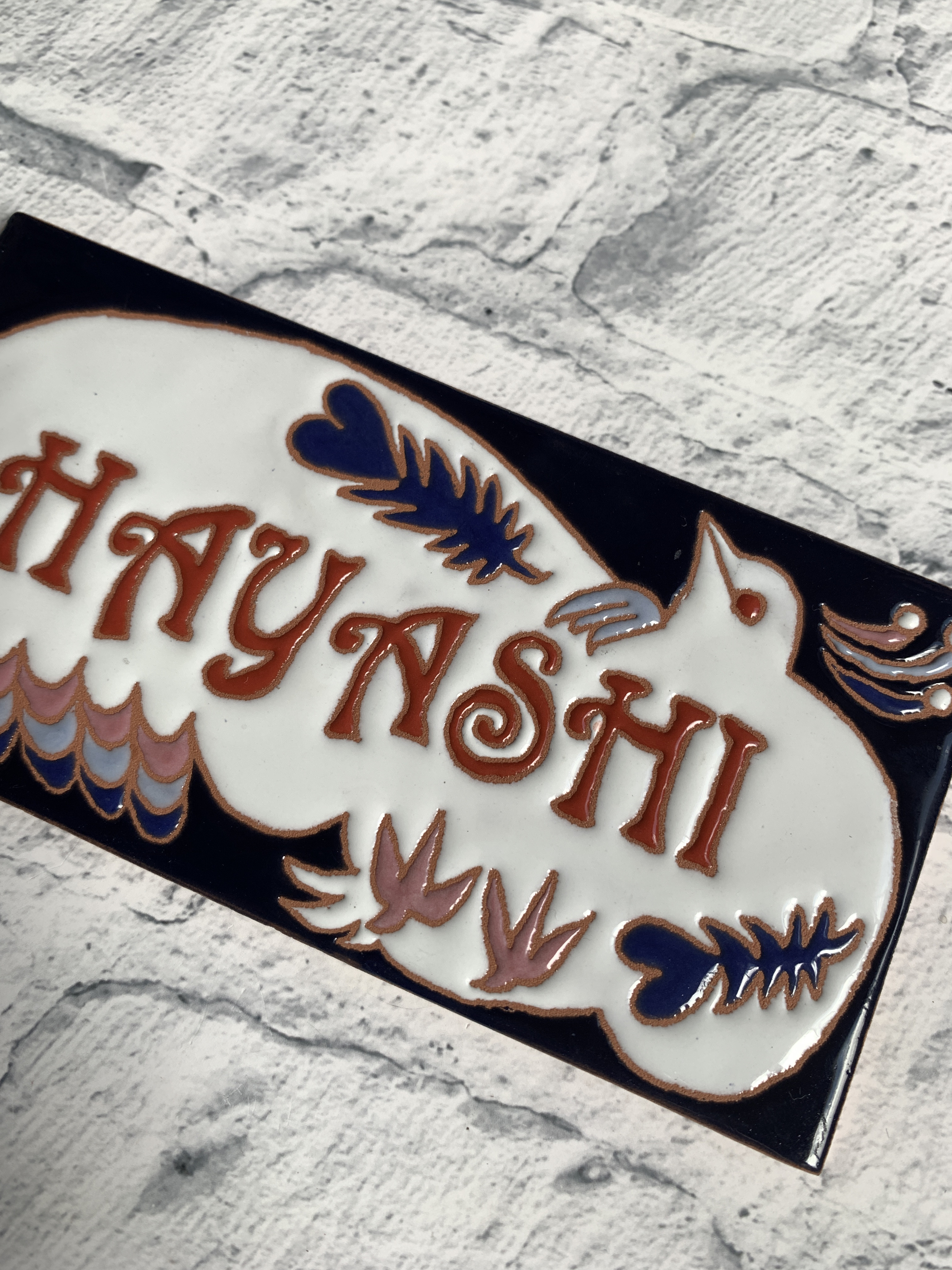 鳥のネームプレート＊ネイビーブルー(受注製作)