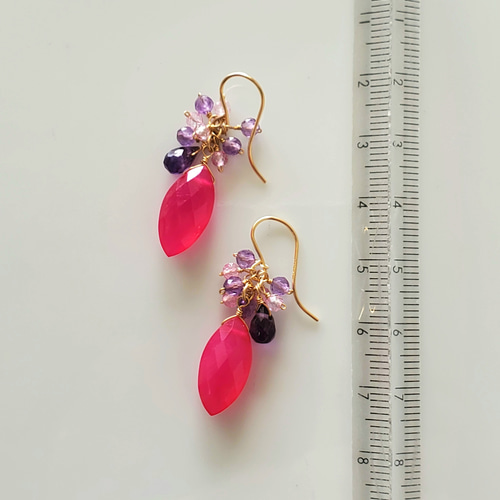 14kgf宝石質ピンクカルセドニー・ルビーピアス/イヤリング 14kgf宝石質ピンクカルセドニー・ルビーピアス/イヤリング