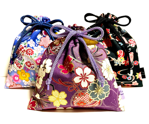 おしゃれ和柄巾着袋＊巾着袋かわいい花柄 3色3点セット③ 巾着袋