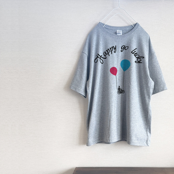 happy go lucky　風船Tシャツ（グレー） 1枚目の画像