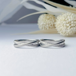 『世界にひとつのハワイアンリング』シルクマット 2連リング ステンレス クロス 刻印  ペアリング 結婚指輪 6枚目の画像