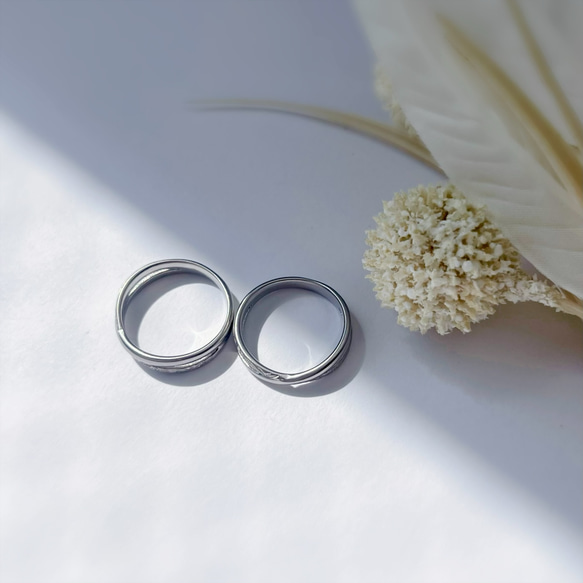 『世界にひとつのハワイアンリング』シルクマット 2連リング ステンレス クロス 刻印  ペアリング 結婚指輪 7枚目の画像