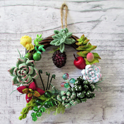 多肉植物ときのこのミニリース＊つまみ細工＊エケベリア リース