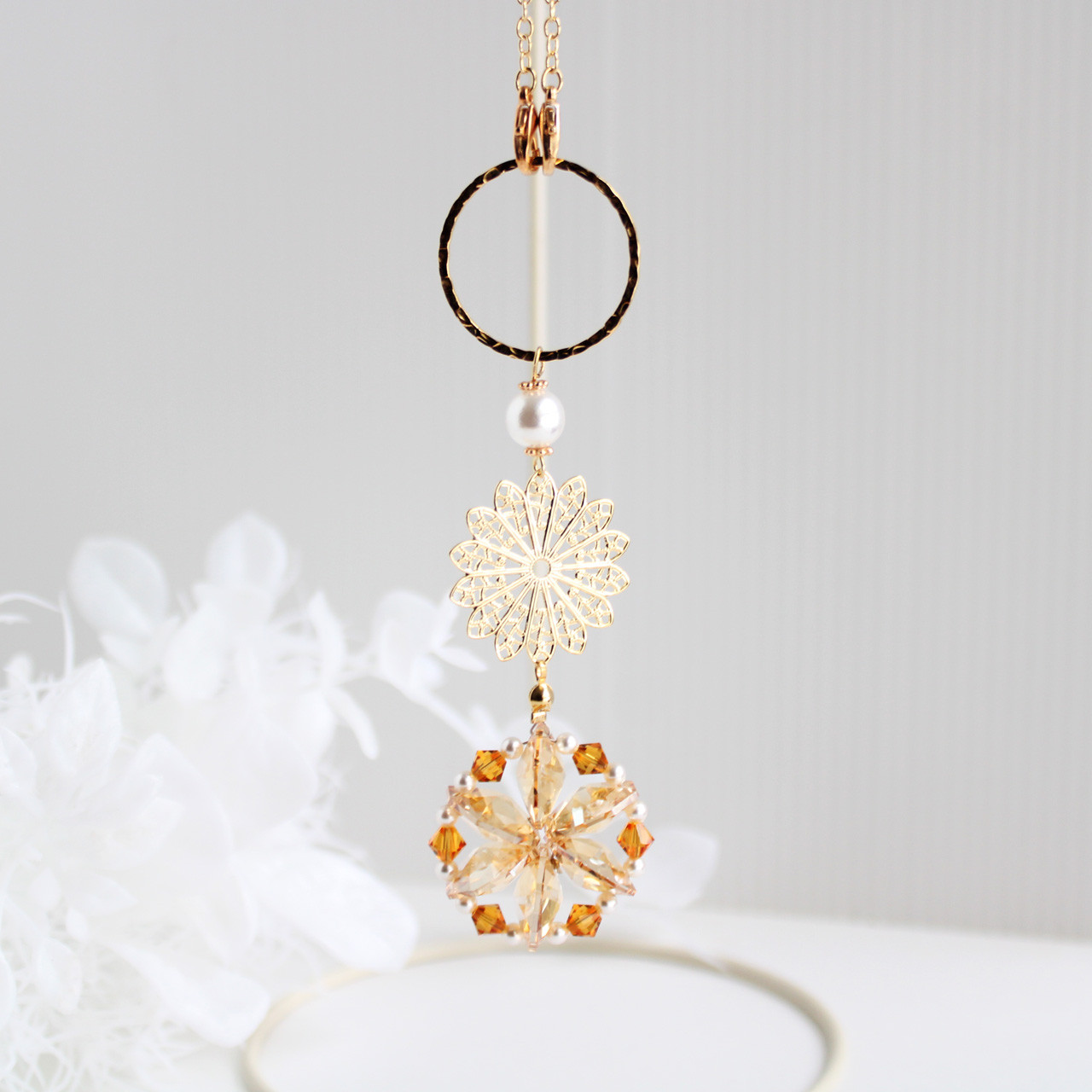 残１点⭐︎超希少 ～氷輪～サンキャッチャー☆ゴールド（雪の結晶シリーズ）高級クリスタル使用