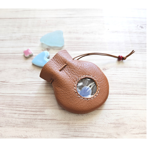 送料無料】レザー ミニミニ コロン 巾着(クリア窓つき)✳お守り袋 (本  