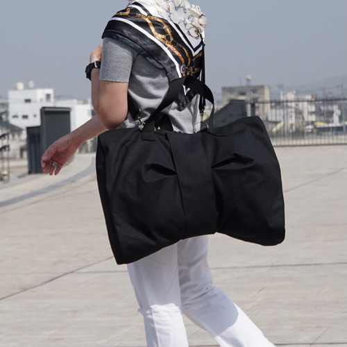 帆布のリボンボストンバッグ【ブラック】 ボストンバッグ Team Blue  