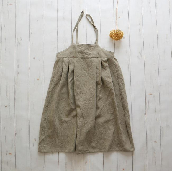 【受注制作】momo エプロンスカート 　Belgium linen 100% *glass beige 1枚目の画像