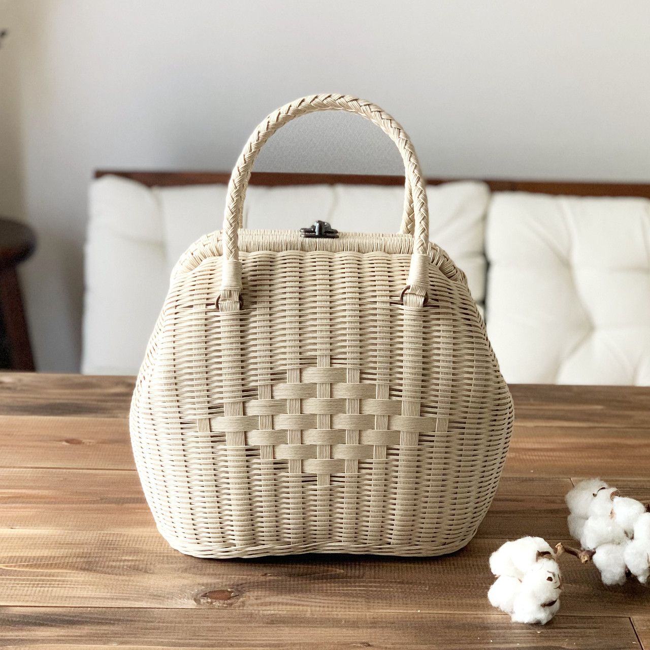 【受注制作】かごバッグ - スクエア - 生成