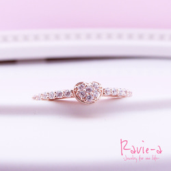 心型戒指粉紅金立方氧化鋯銀925密鑲戒指成人可愛女性精緻戒指 第13張的照片