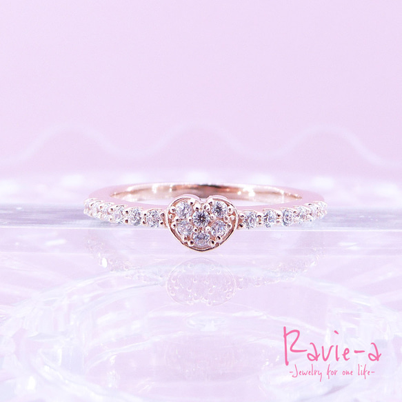 心型戒指粉紅金立方氧化鋯銀925密鑲戒指成人可愛女性精緻戒指 第7張的照片