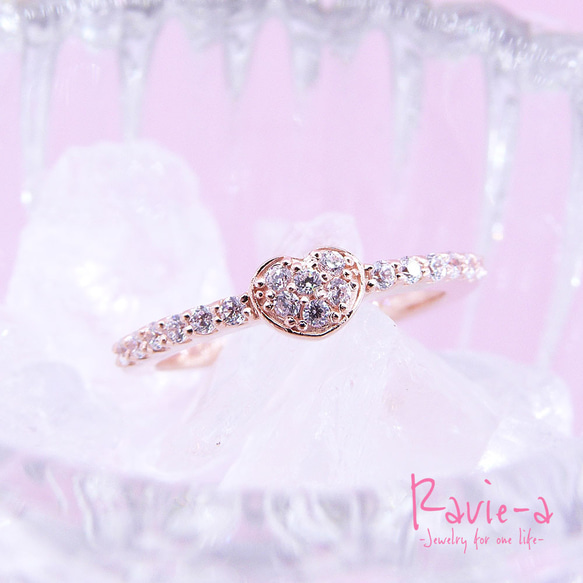 心型戒指粉紅金立方氧化鋯銀925密鑲戒指成人可愛女性精緻戒指 第6張的照片