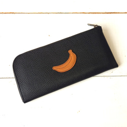 本革スリム長財布◆バナナ(ブラック)◆軽くて薄マチなのにたくさん入る！カードポケットは14ヶ所◆後ろにファスナーポケット 3枚目の画像