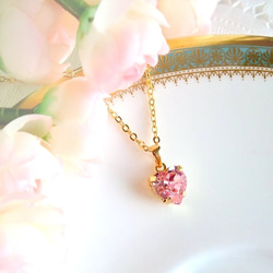 桜色 ハートスワロのネックレス・大粒さくらピンク 5枚目の画像