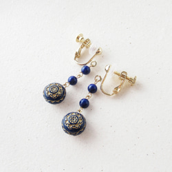 Lapis lazuli, antique style, clip on earrings 夾式 第5張的照片