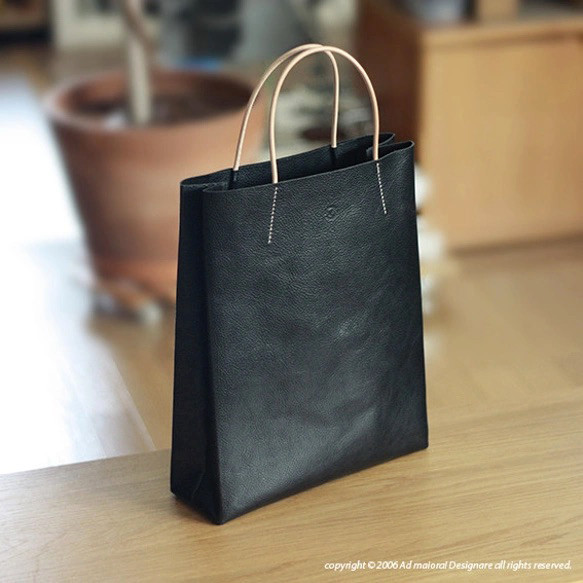 大人の革袋M・A4が入る・ブラックナチュラル[受注製作品]