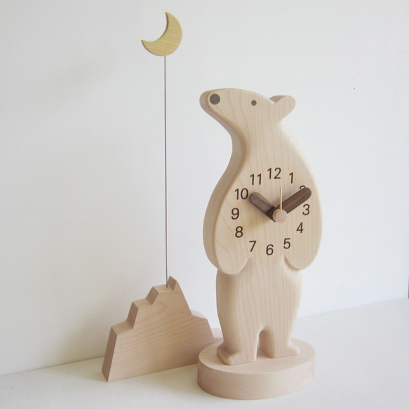 シロクマ君と月　卓上時計 3枚目の画像