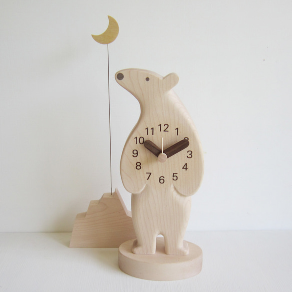 シロクマ君と月　卓上時計 1枚目の画像