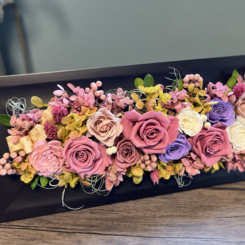 プリザーブドフラワーフレームアレンジ くすみピンク アンティーク