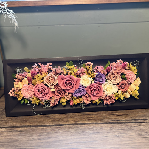 プリザーブドフラワーフレームアレンジ くすみピンク アンティーク