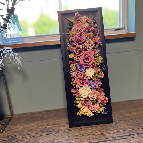 プリザーブドフラワーフレームアレンジ くすみピンク アンティーク