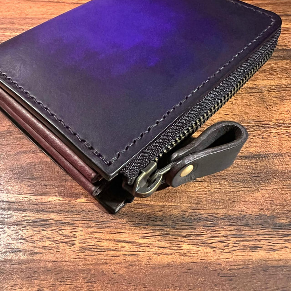 革の手染め- L字ファスナー半財布 /バイオレット（深紫） 6枚目の画像
