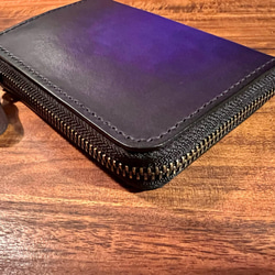 革の手染め- L字ファスナー半財布 /バイオレット（深紫） 5枚目の画像