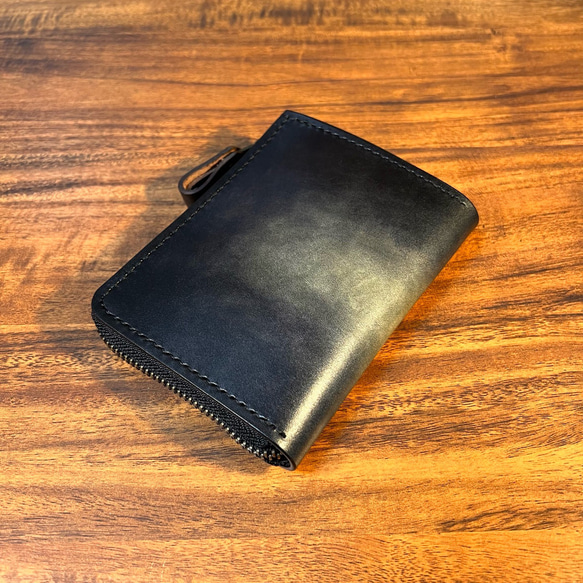 革の手染め- L字ファスナー半財布 / グレー（灰+黒） 2枚目の画像