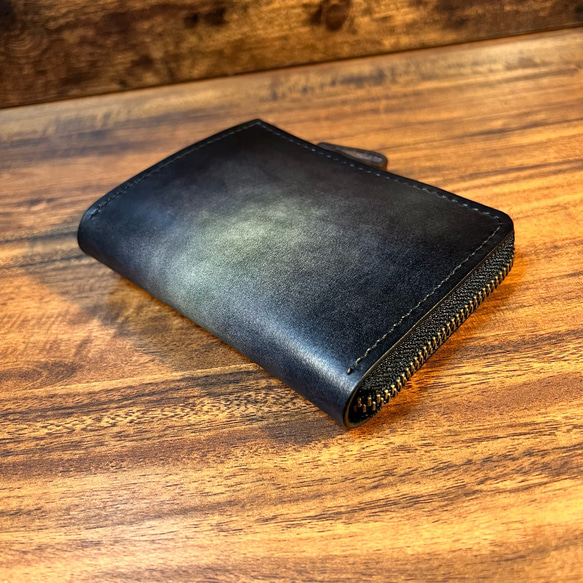 革の手染め- L字ファスナー半財布 / グレー（灰+黒） 8枚目の画像