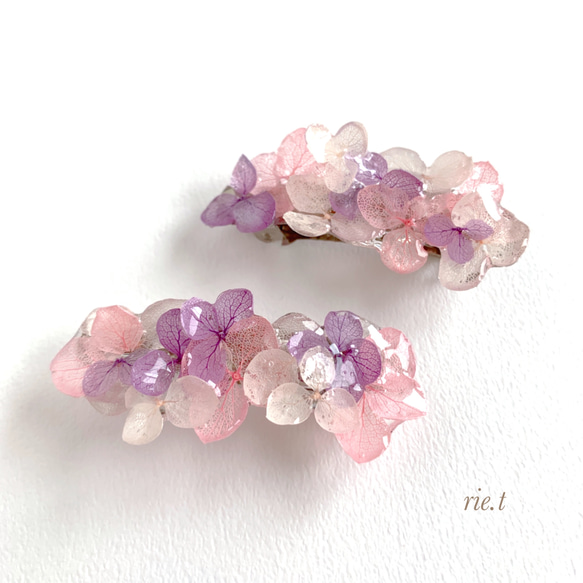 再販15【rie.t】紫陽花のバレッタ(サイズ変更可能) バレッタ rie.t 