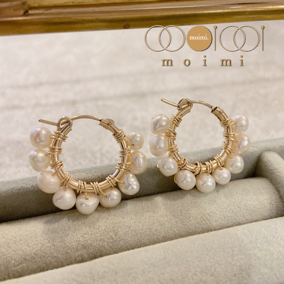 淡水パール　フープピアス　14kgf「くるり」