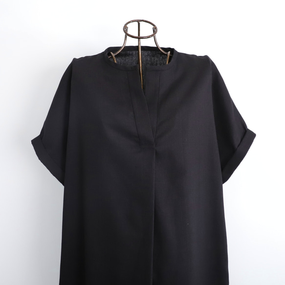 棉亞麻布杜爾曼式連衣裙黑色 第14張的照片