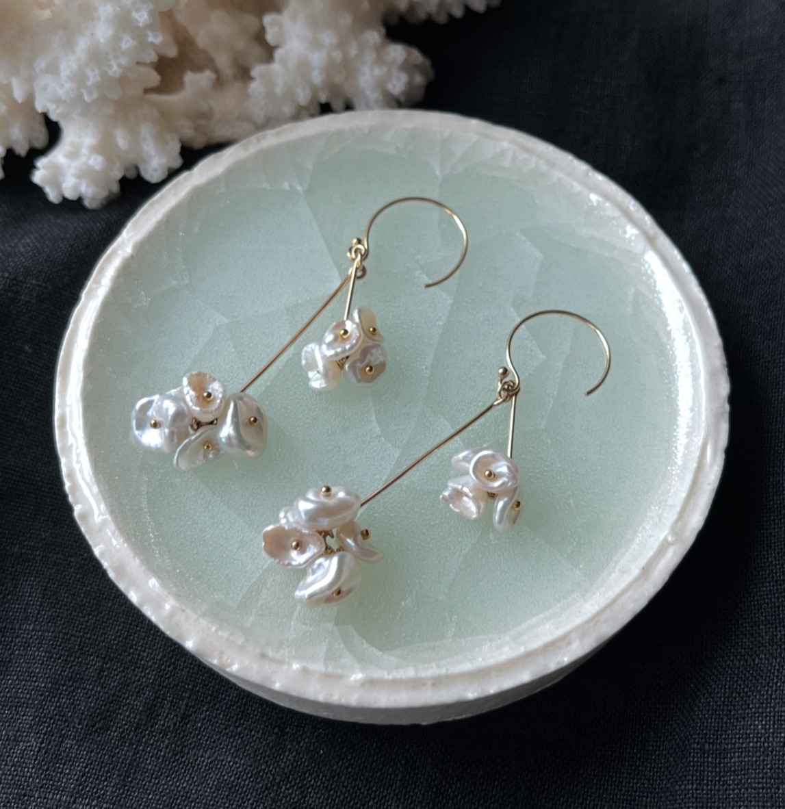 【再販】【K14gf 】淡水パールのお花のブーケピアス(イヤリング)