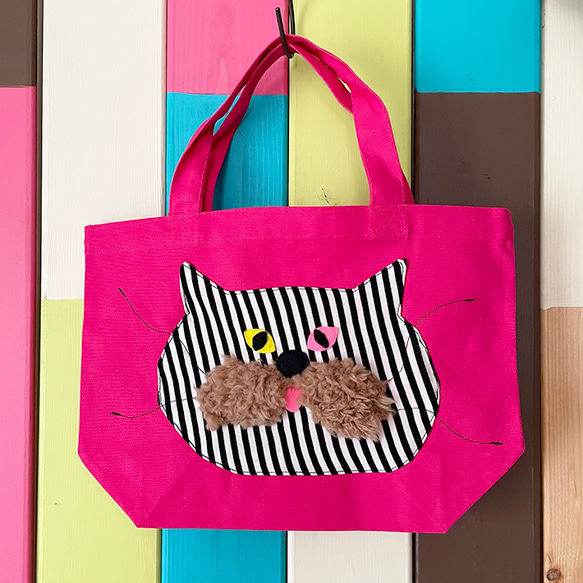 shima nyan_Bag_S/トートバッグ 猫 黒 ピンク ミニ ランチ 散歩 リンク 出産祝い プレゼント ギフト 3枚目の画像