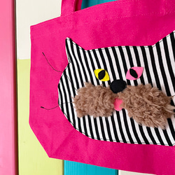shima nyan_Bag_S/トートバッグ 猫 黒 ピンク ミニ ランチ 散歩 リンク 出産祝い プレゼント ギフト 5枚目の画像