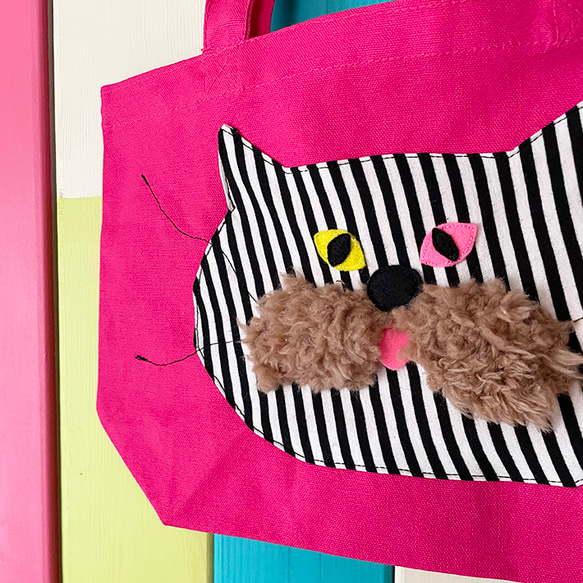shima nyan_Bag_S/トートバッグ 猫 黒 ピンク ミニ ランチ 散歩 リンク 出産祝い プレゼント ギフト 5枚目の画像