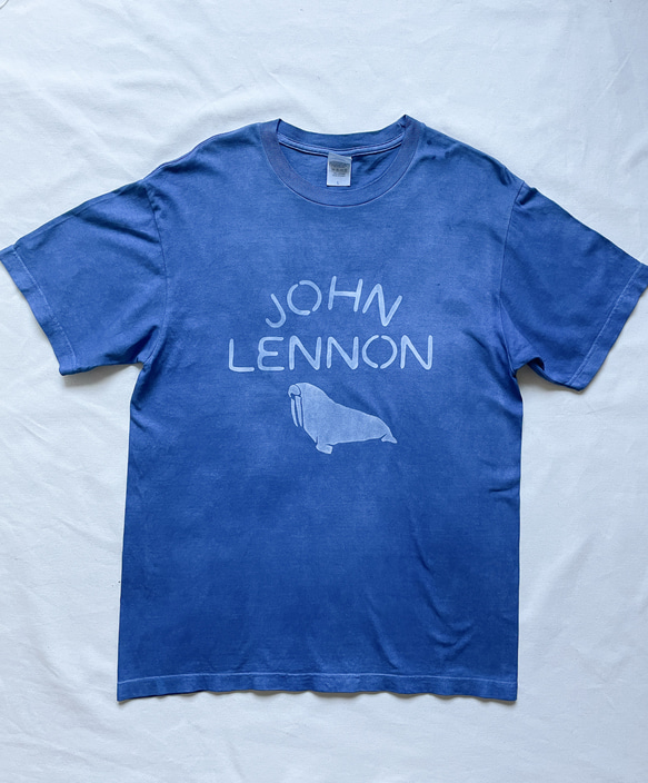 送料無料 ジョンレノン好きに! JOHN LENNON　藍染Tシャツ 絞り染め　セイウチ 1枚目の画像